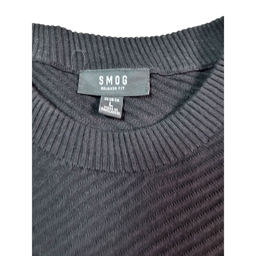 SMOG Mens Relaxed‎ Fit Black Long Sleeve Crew Neck Sweater